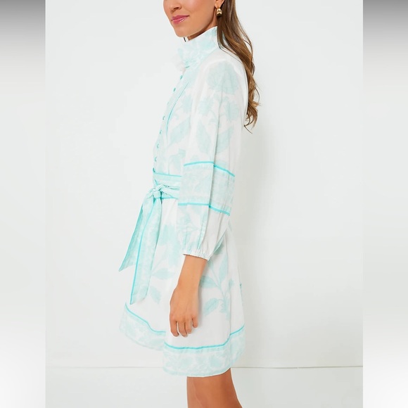 SUE SARTOR

Exclusive Light Turquoise Flounce Shorty Dahlia Print Mini Dress - Picture 4 of 12